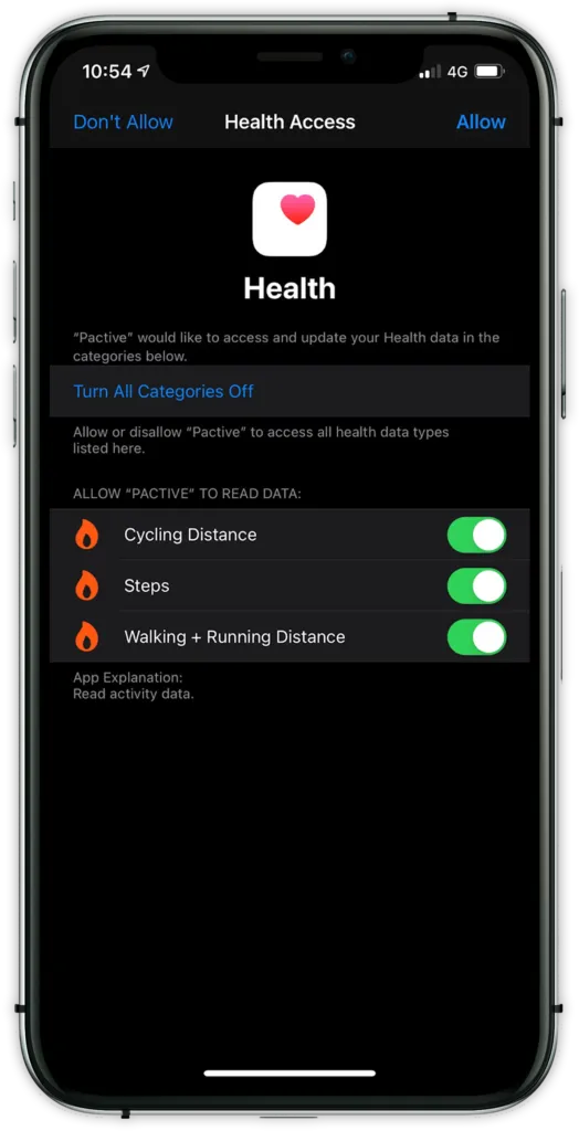 Screen 2 How to connect Apple Health to PACTIVE