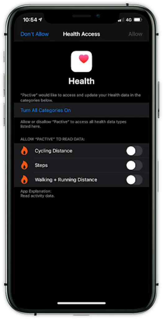 Screen 1 How to connect Apple Health to PACTIVE